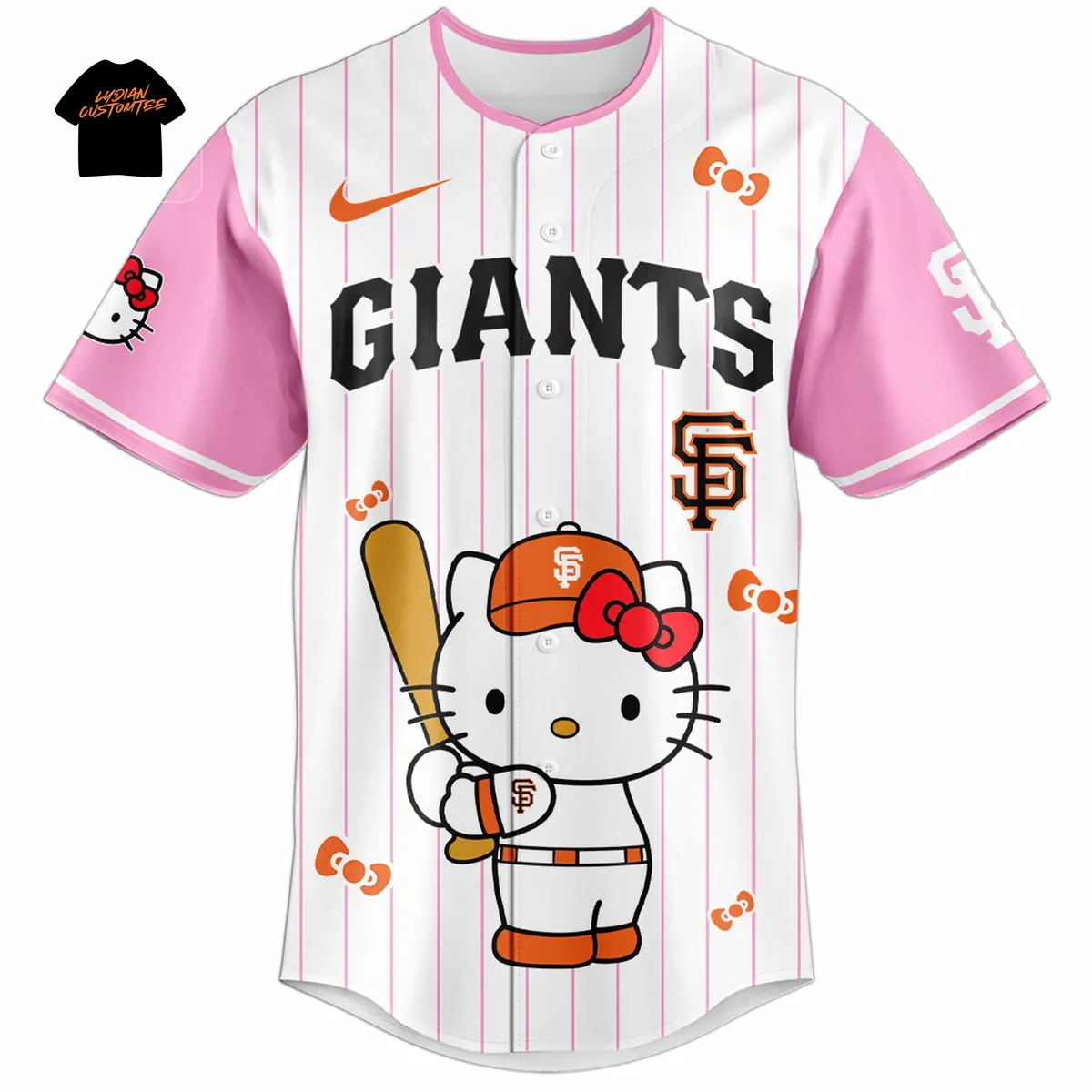 Hello Kitty San Francisco Giants Limited Edition Pink Pinstripe Baseball Jersey Hello Kitty San Francisco Giants Limited Edition Pink Pinstripe Baseball Jersey