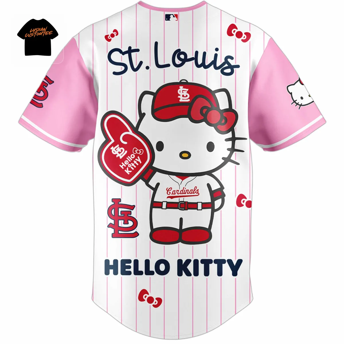 Hello Kitty St. Louis Cardinals Limited Edition Pink Pinstripe Baseball Jersey Hello Kitty St. Louis Cardinals Limited Edition Pink Pinstripe Baseball Jersey