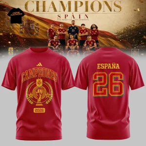 Spain National Football Team 2026 World Cup Champions Commemorative Red 3D T-Shirt