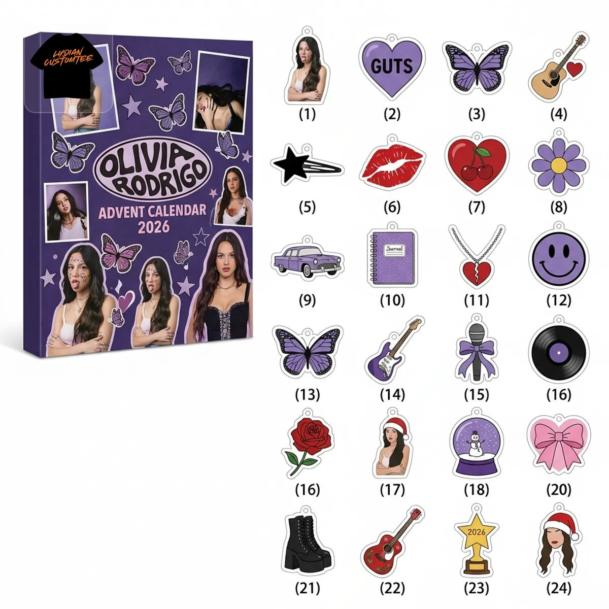 Olivia Rodrigo Music Fan 24 Day Acrylic Keychain Charm Holiday Gift Advent Calendar